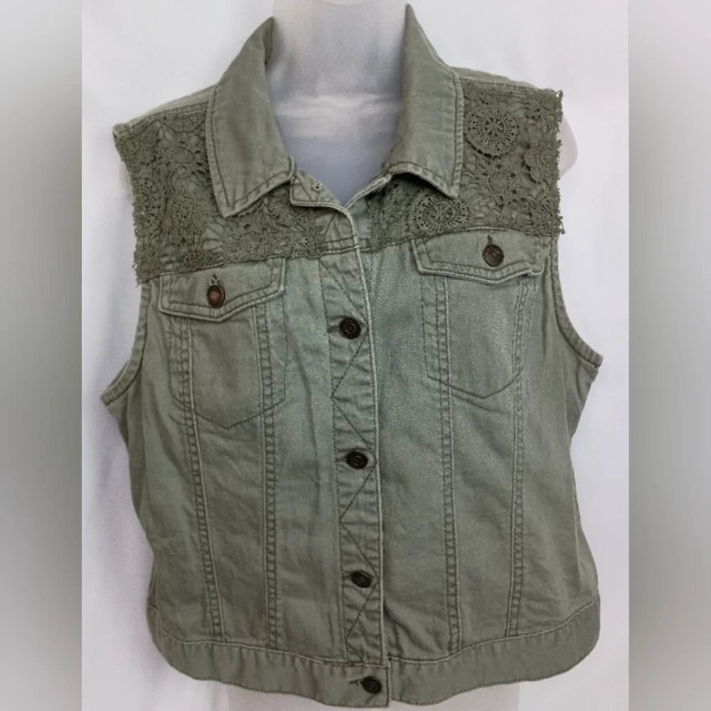 Green MUDD‎ Vintage Sleeveless Office XL Denim Vest with Lace Detail (#1,538)(C) - Picture 8 of 8